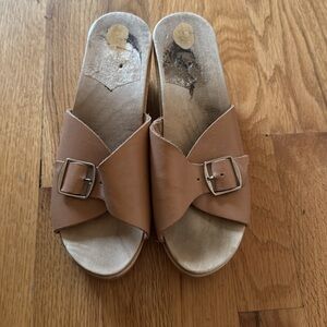 No. 6 clog wedge EU 37 US 6.5 Tan Leather wood Sandals, great cond label removed